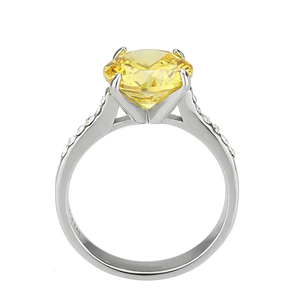 TK3783 - High polished (no plating) Stainless Steel Ring with AAA Grade CZ in Topaz - Alamode - Flyclothing LLC