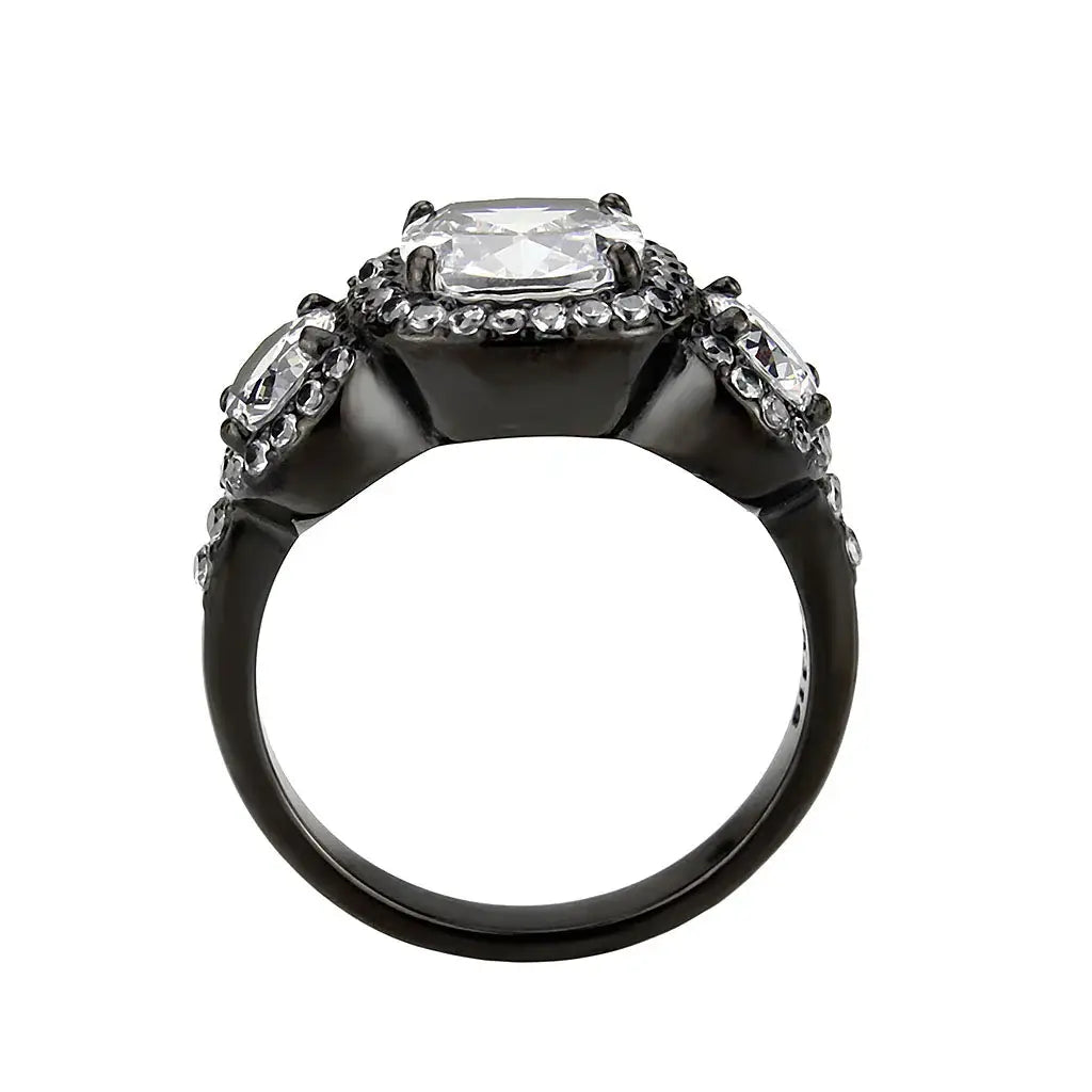 TK3784 - IP Black (Ion Plating) Stainless Steel Ring with AAA Grade CZ in Clear - Alamode - Flyclothing LLC