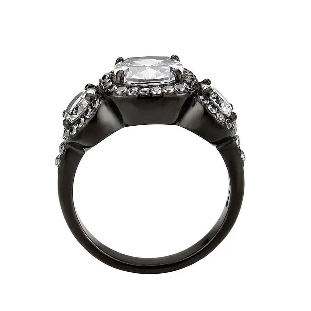 TK3784 - IP Black (Ion Plating) Stainless Steel Ring with AAA Grade CZ in Clear - Alamode - Flyclothing LLC