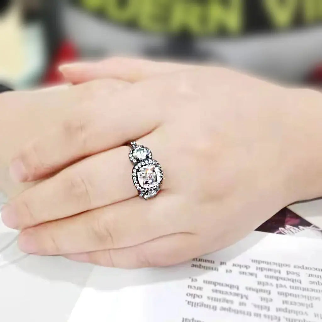 TK3784 - IP Black (Ion Plating) Stainless Steel Ring with AAA Grade CZ in Clear - Alamode - Flyclothing LLC