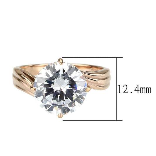 TK3785 - IP Rose Gold(Ion Plating) Stainless Steel Ring with AAA Grade CZ in Clear