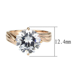 TK3785 - IP Rose Gold(Ion Plating) Stainless Steel Ring with AAA Grade CZ in Clear