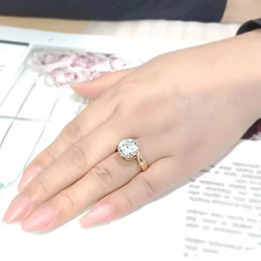 TK3785 - IP Rose Gold(Ion Plating) Stainless Steel Ring with AAA Grade CZ in Clear - Alamode - Flyclothing LLC