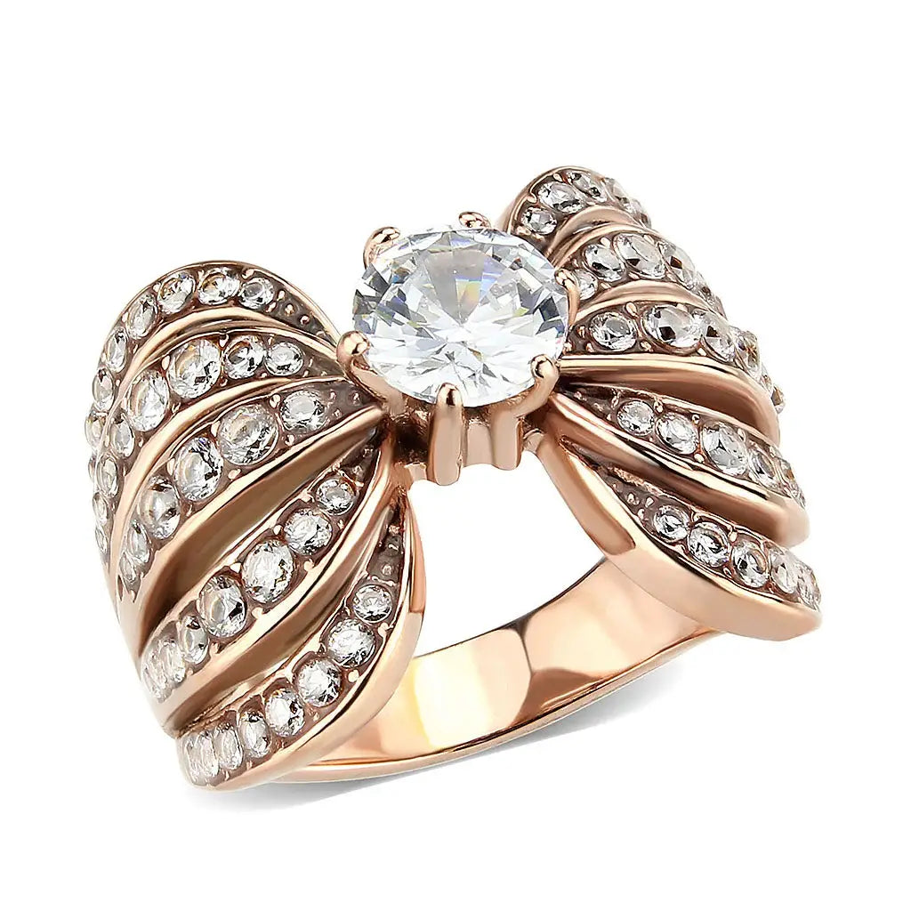 TK3786 - IP Rose Gold(Ion Plating) Stainless Steel Ring with AAA Grade CZ in Clear - Alamode - Flyclothing LLC