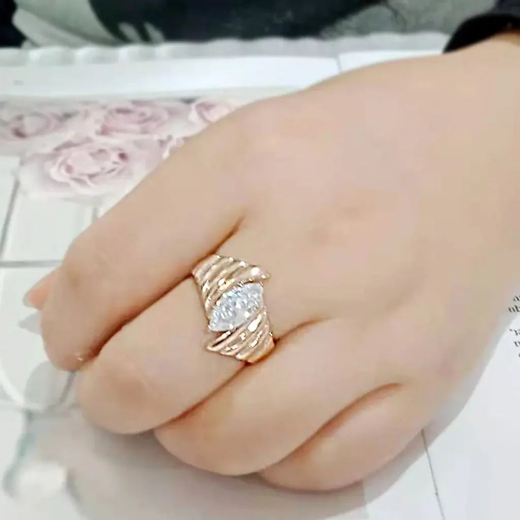 TK3787 - IP Rose Gold(Ion Plating) Stainless Steel Ring with AAA Grade CZ in Clear - Alamode - Flyclothing LLC