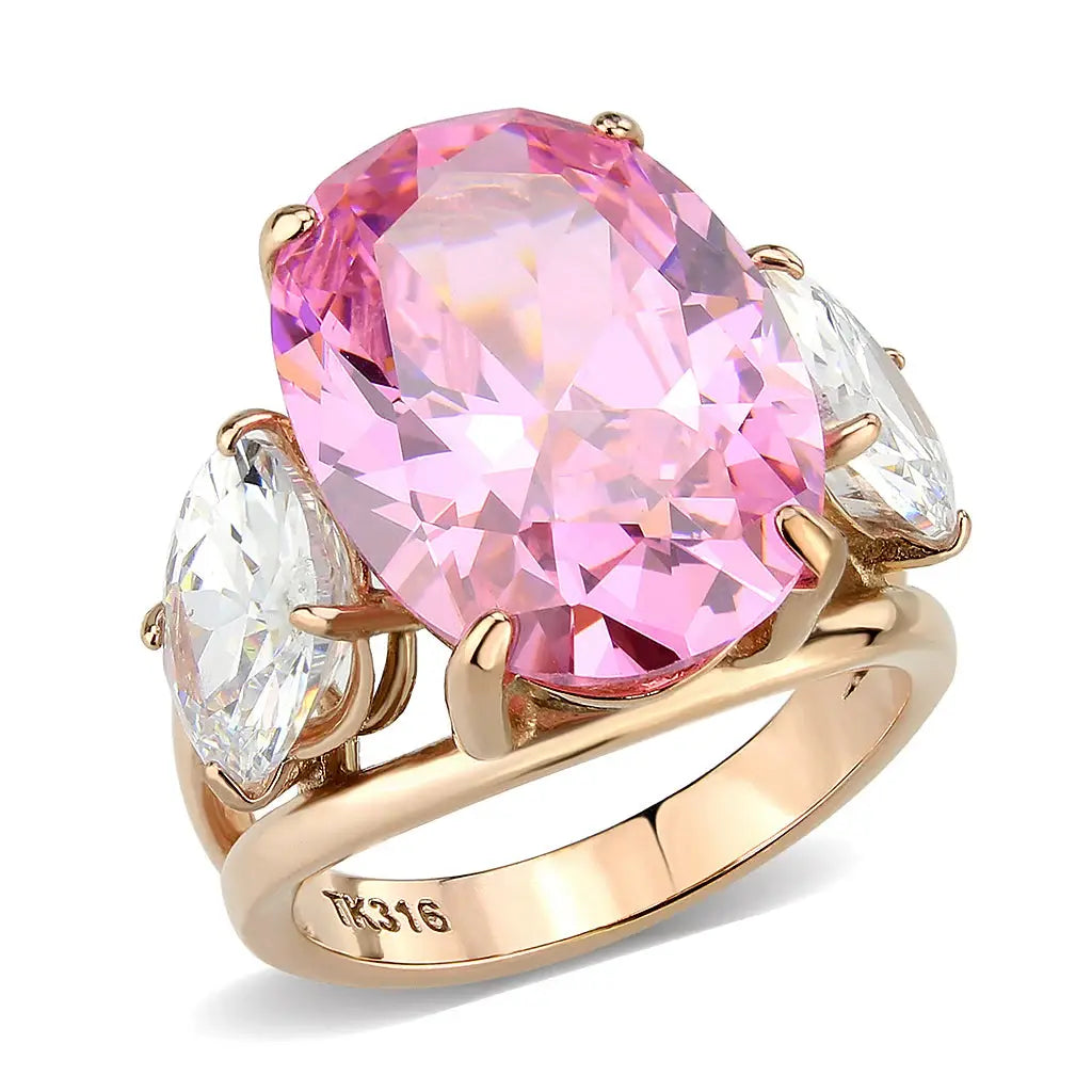 TK3789 - IP Rose Gold(Ion Plating) Stainless Steel Ring with AAA Grade CZ in Rose - Alamode - Flyclothing LLC
