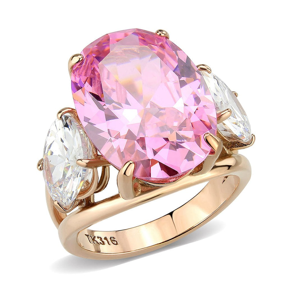 TK3789 - IP Rose Gold(Ion Plating) Stainless Steel Ring with AAA Grade CZ in Rose - Alamode