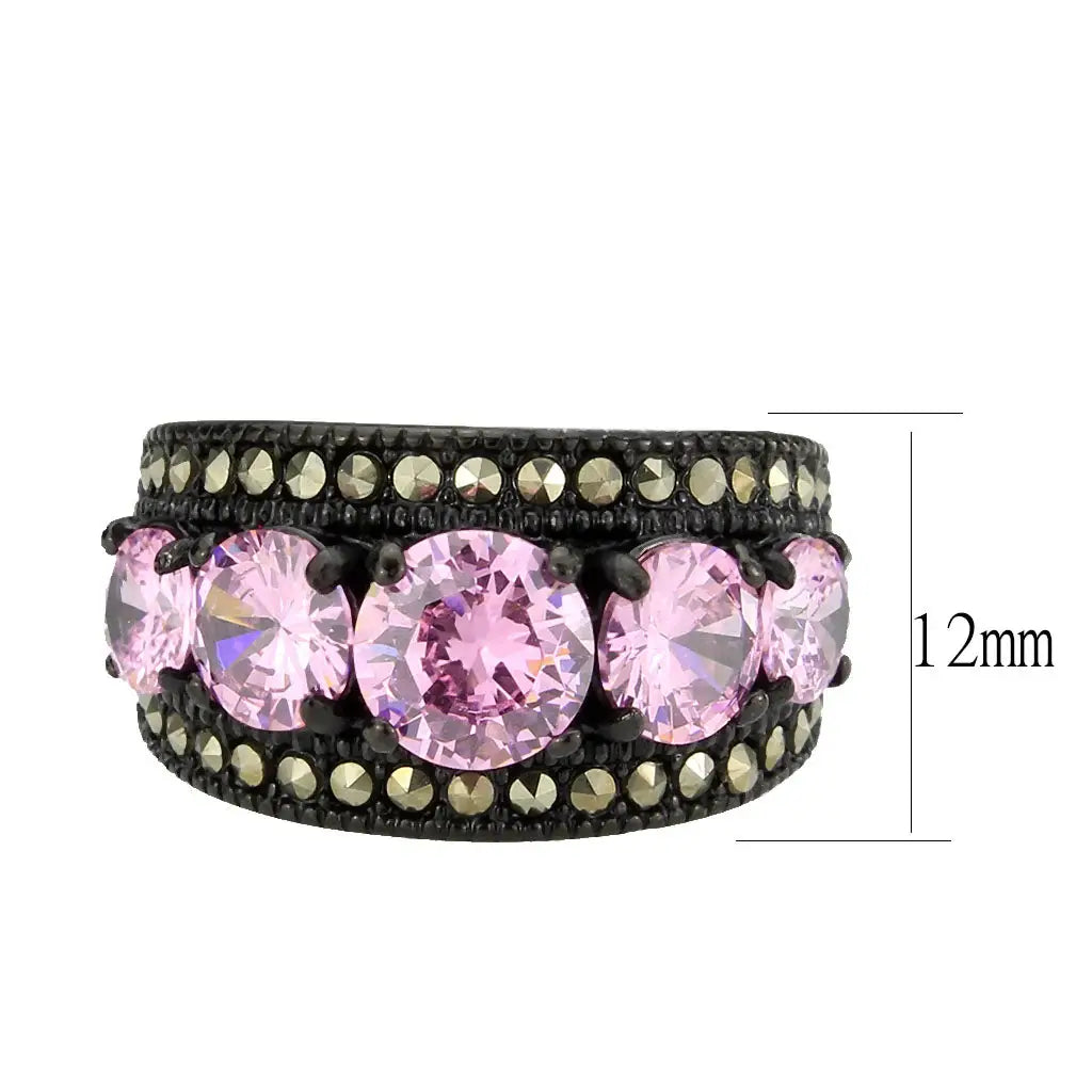 TK3792 - IP Black (Ion Plating) Stainless Steel Ring with AAA Grade CZ in Rose - Alamode - Flyclothing LLC