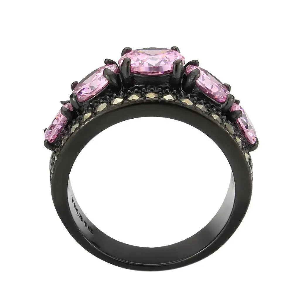TK3792 - IP Black (Ion Plating) Stainless Steel Ring with AAA Grade CZ in Rose - Alamode - Flyclothing LLC
