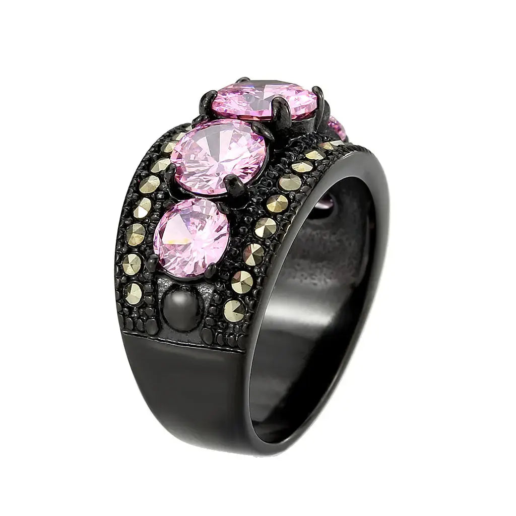 TK3792 - IP Black (Ion Plating) Stainless Steel Ring with AAA Grade CZ in Rose - Alamode - Flyclothing LLC