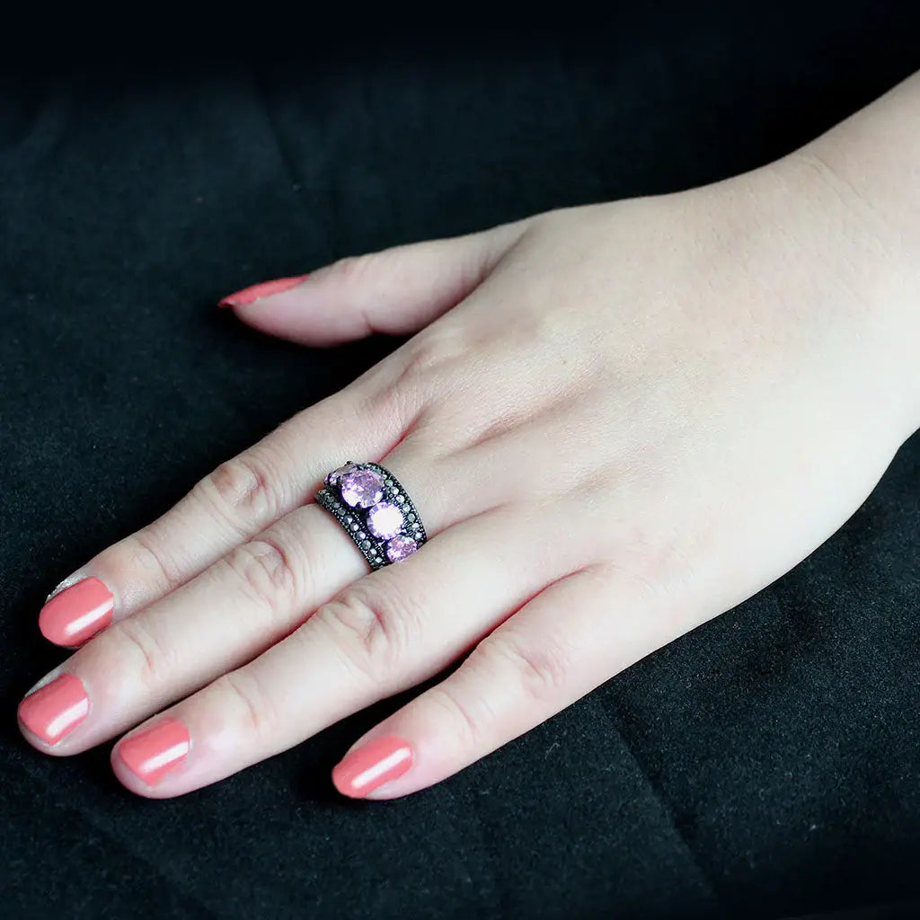 TK3792 - IP Black (Ion Plating) Stainless Steel Ring with AAA Grade CZ in Rose - Alamode - Flyclothing LLC