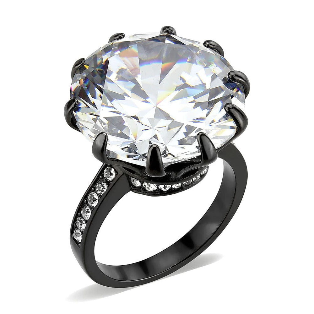 TK3793 - IP Black (Ion Plating) Stainless Steel Ring with AAA Grade CZ in Clear - Alamode