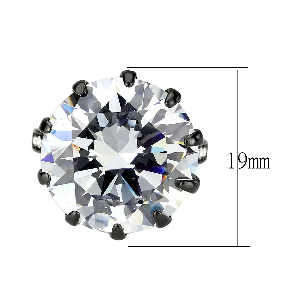 TK3793 - IP Black (Ion Plating) Stainless Steel Ring with AAA Grade CZ in Clear - Alamode - Flyclothing LLC