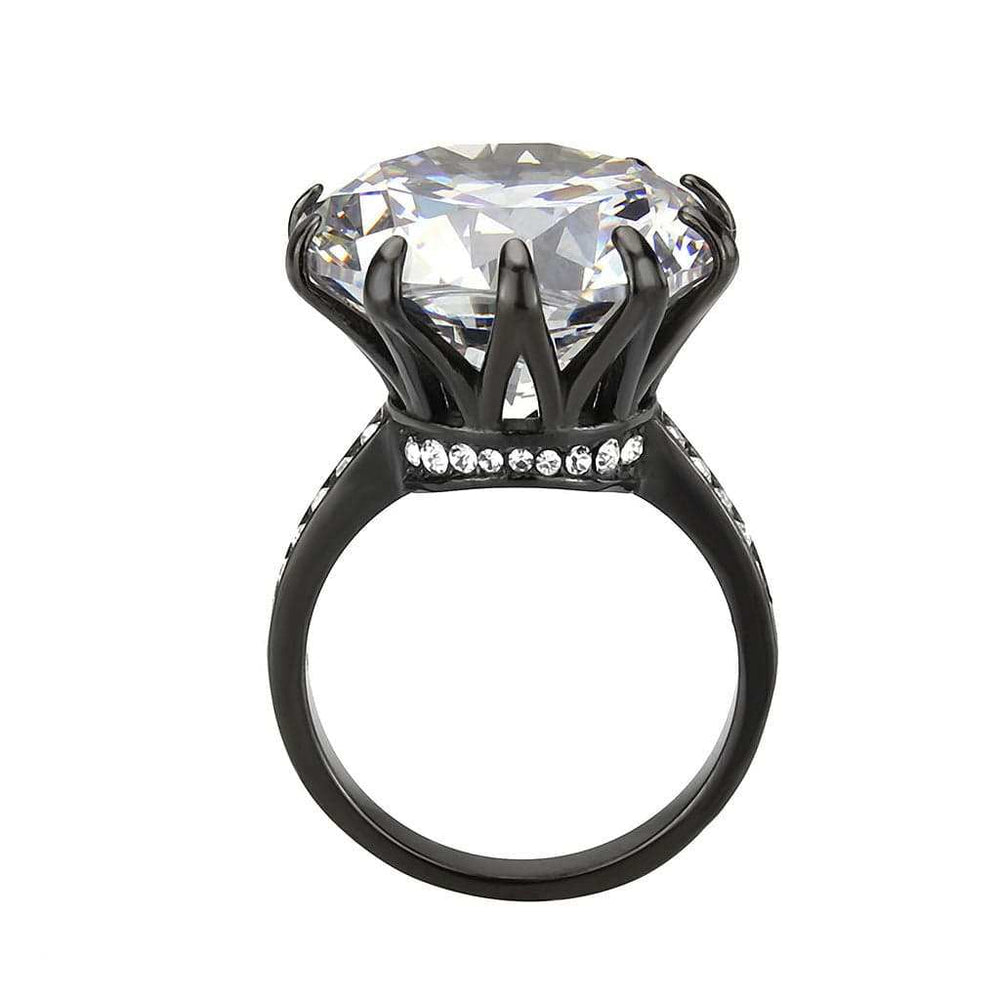 TK3793 - IP Black (Ion Plating) Stainless Steel Ring with AAA Grade CZ in Clear - Alamode - Flyclothing LLC