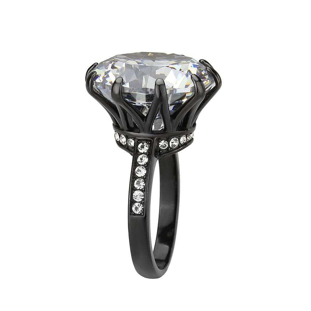 TK3793 - IP Black (Ion Plating) Stainless Steel Ring with AAA Grade CZ in Clear - Alamode - Flyclothing LLC