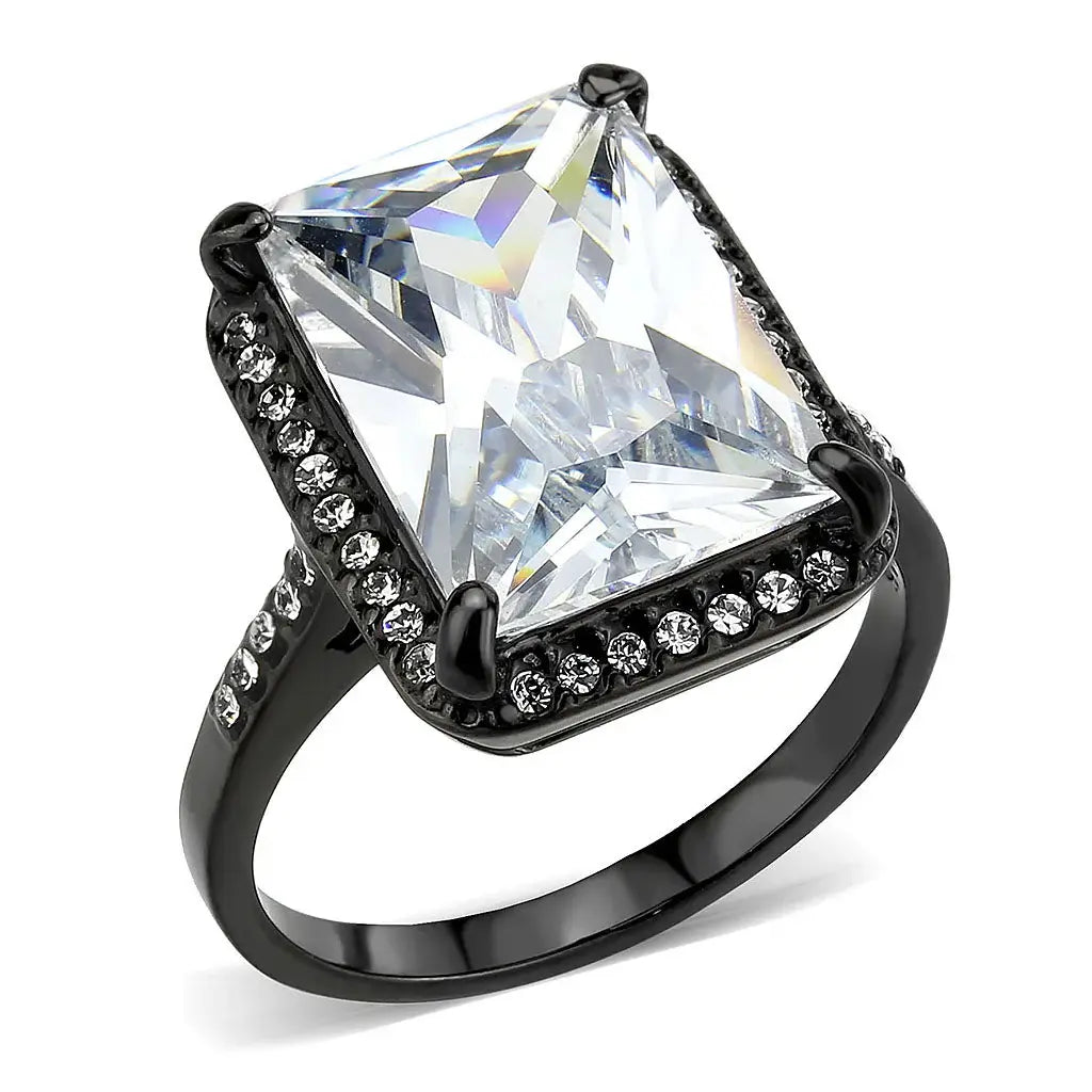 TK3794 - IP Black (Ion Plating) Stainless Steel Ring with AAA Grade CZ in Clear - Alamode - Flyclothing LLC