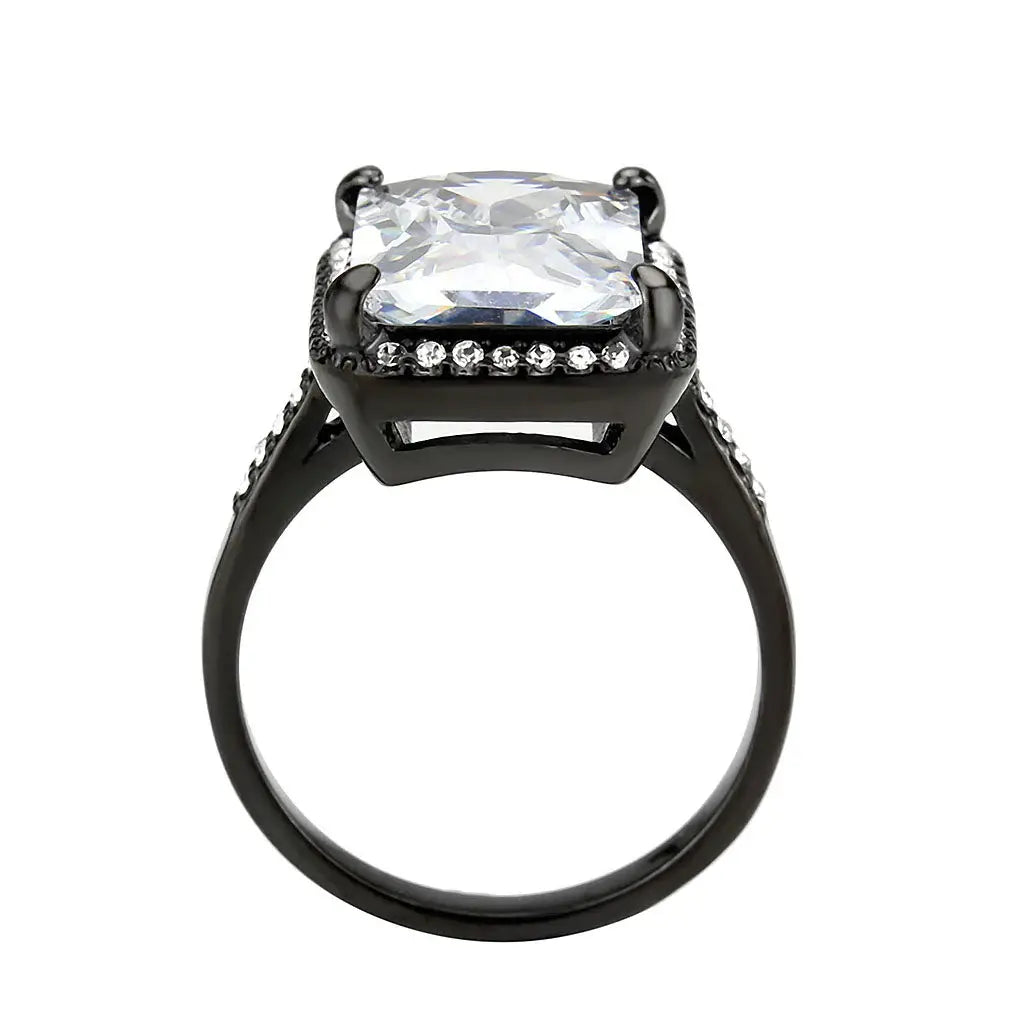 TK3794 - IP Black (Ion Plating) Stainless Steel Ring with AAA Grade CZ in Clear - Alamode - Flyclothing LLC
