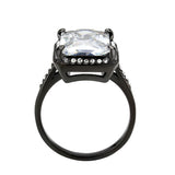 TK3794 - IP Black (Ion Plating) Stainless Steel Ring with AAA Grade CZ in Clear - Alamode