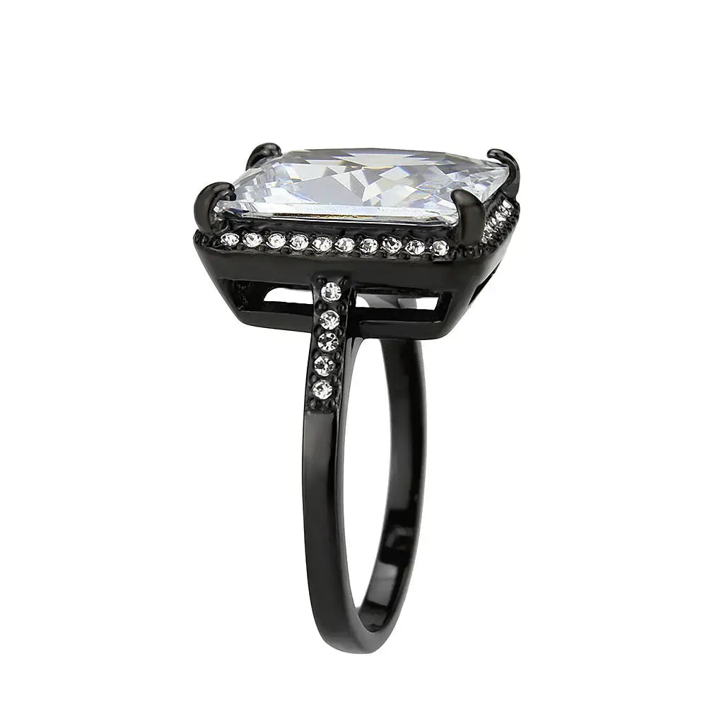 TK3794 - IP Black (Ion Plating) Stainless Steel Ring with AAA Grade CZ in Clear - Alamode - Flyclothing LLC
