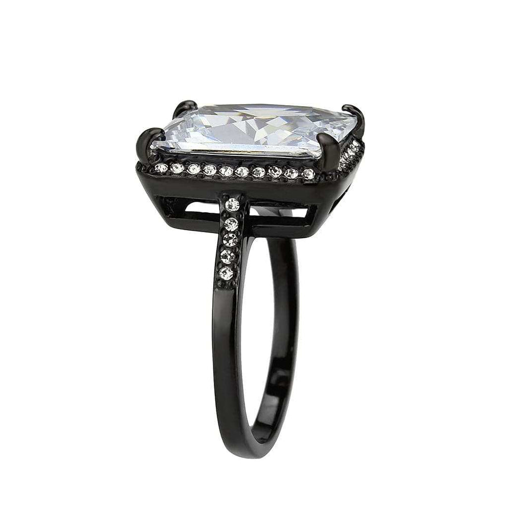 TK3794 - IP Black (Ion Plating) Stainless Steel Ring with AAA Grade CZ in Clear - Alamode - Flyclothing LLC