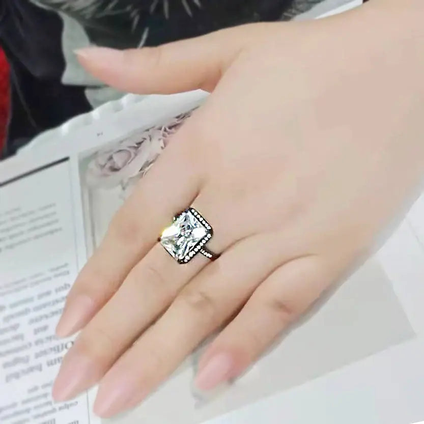 TK3794 - IP Black (Ion Plating) Stainless Steel Ring with AAA Grade CZ in Clear - Alamode - Flyclothing LLC