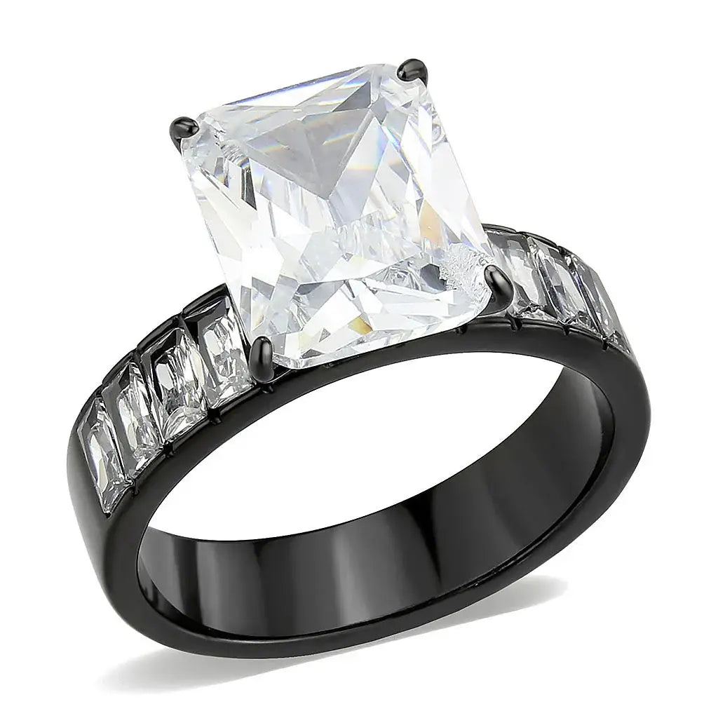 TK3795 - IP Black (Ion Plating) Stainless Steel Ring with AAA Grade CZ in Clear - Alamode - Flyclothing LLC