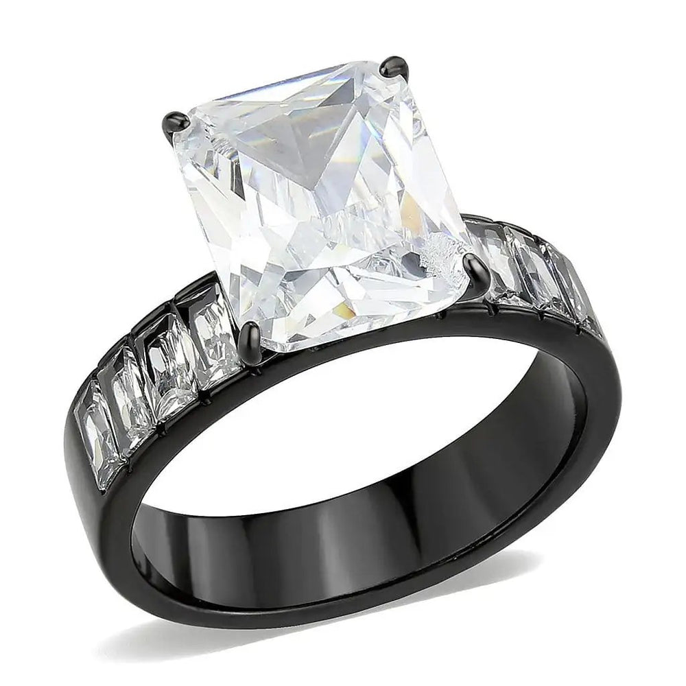 TK3795 - IP Black (Ion Plating) Stainless Steel Ring with AAA Grade CZ in Clear - Alamode