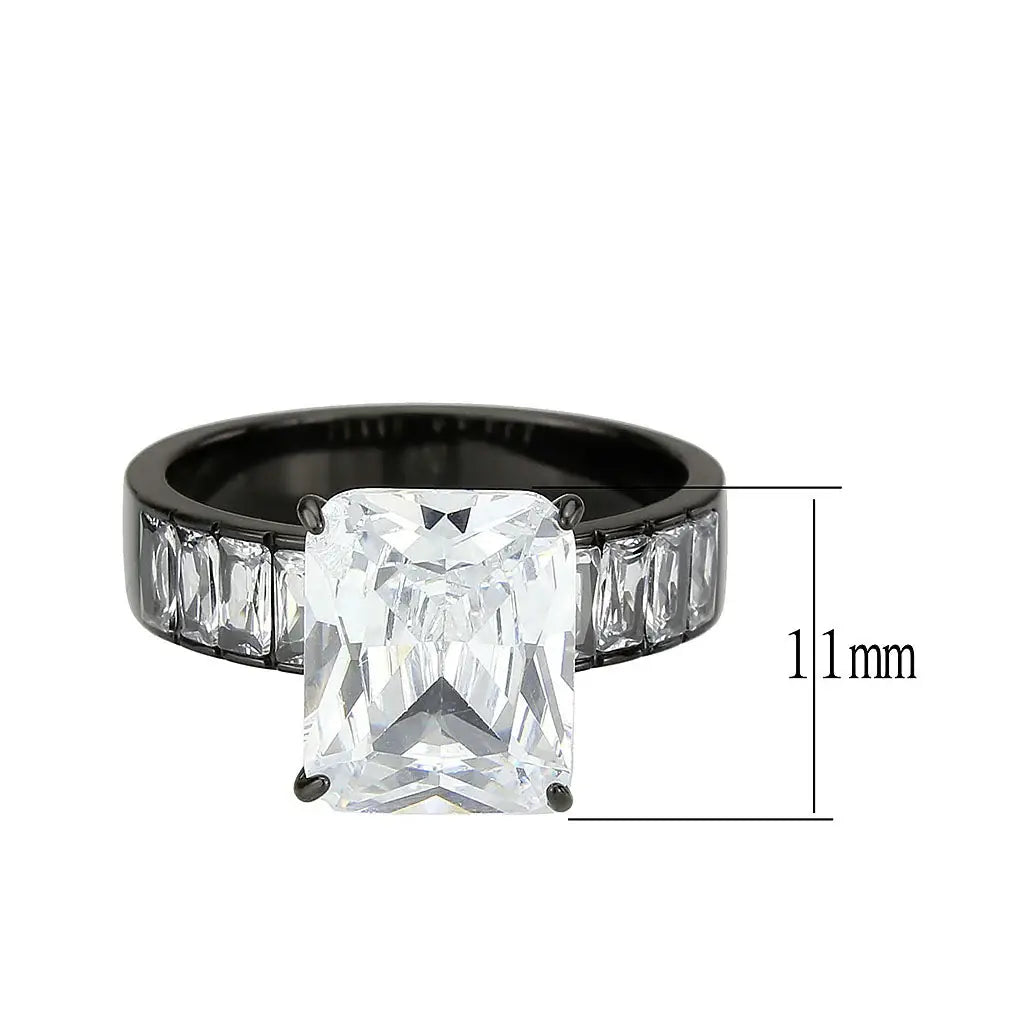 TK3795 - IP Black (Ion Plating) Stainless Steel Ring with AAA Grade CZ in Clear - Alamode - Flyclothing LLC