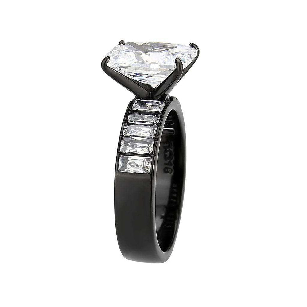 TK3795 - IP Black (Ion Plating) Stainless Steel Ring with AAA Grade CZ in Clear - Alamode - Flyclothing LLC