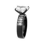 TK3795 - IP Black (Ion Plating) Stainless Steel Ring with AAA Grade CZ in Clear - Alamode