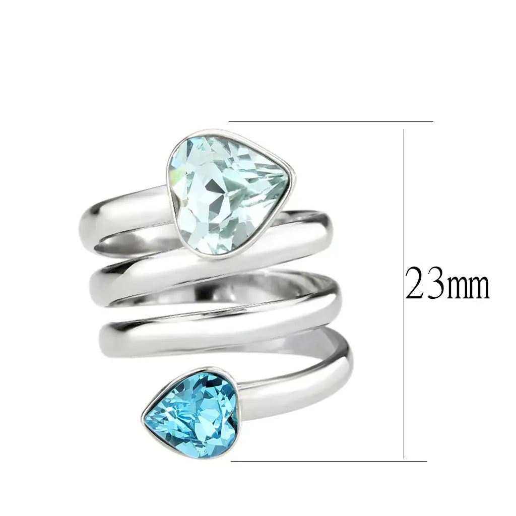 TK3806 - High polished (no plating) Stainless Steel Ring with Top Grade Crystal in SeaBlue - Alamode - Flyclothing LLC