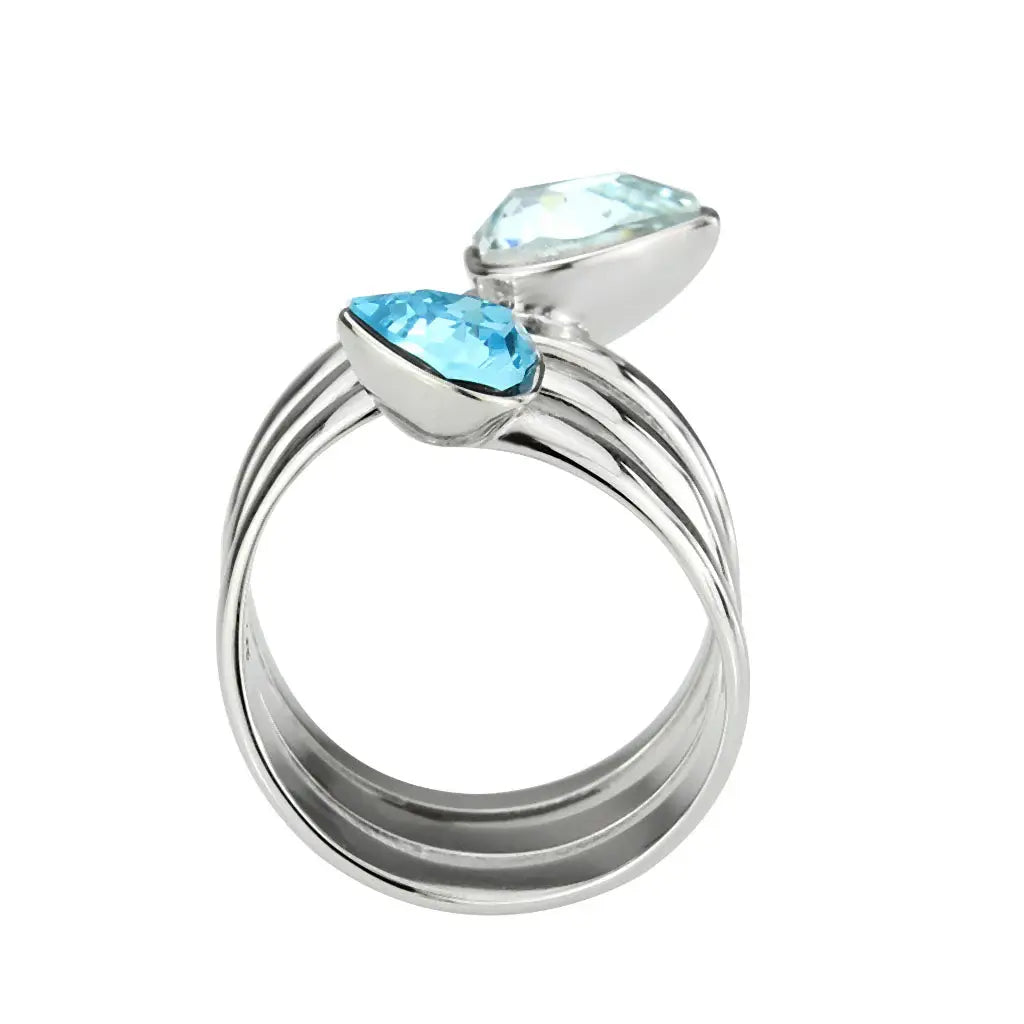 TK3806 - High polished (no plating) Stainless Steel Ring with Top Grade Crystal in SeaBlue - Alamode - Flyclothing LLC