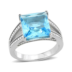 TK3807 - High polished (no plating) Stainless Steel Ring with Synthetic in SeaBlue