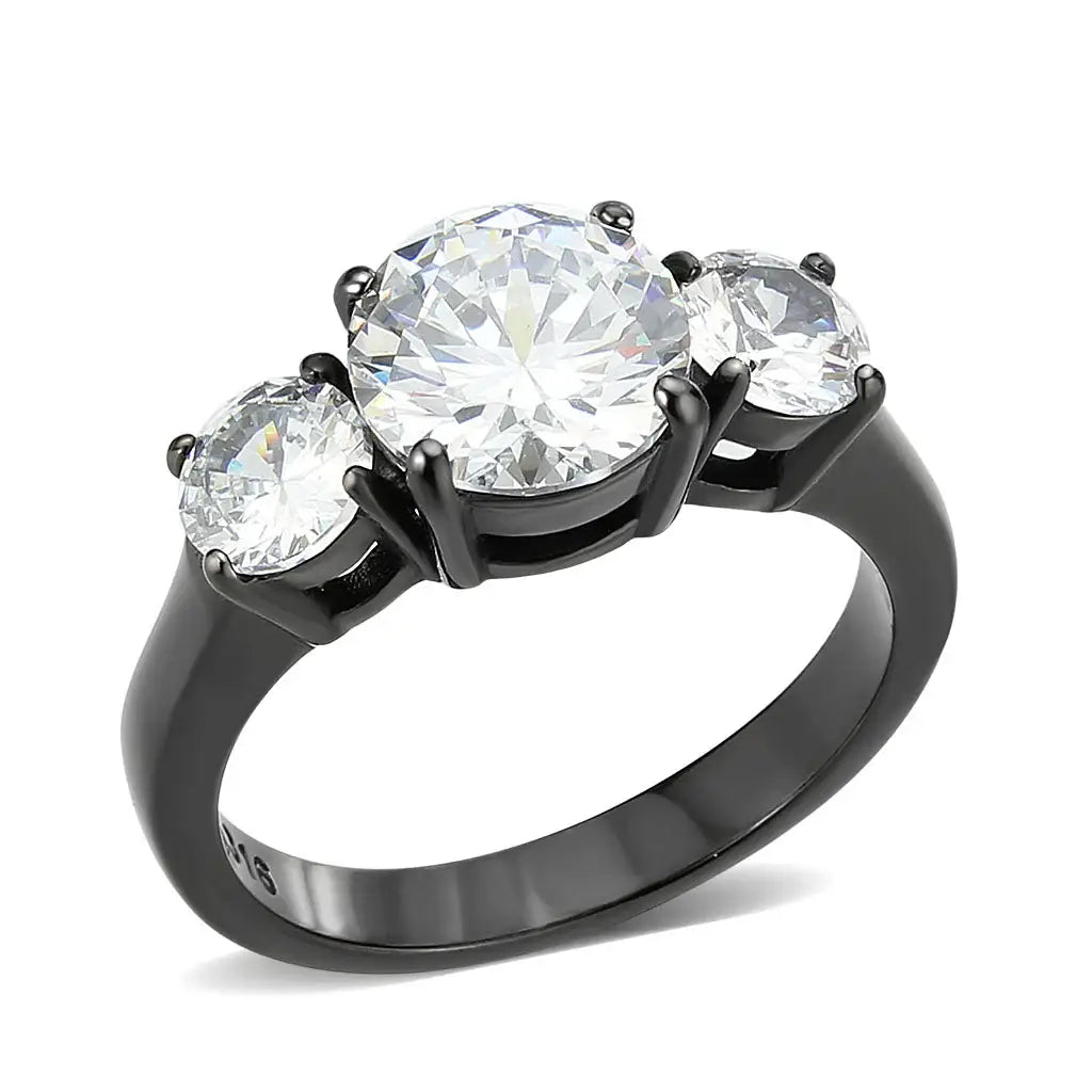TK3809 - IP Black (Ion Plating) Stainless Steel Ring with AAA Grade CZ in Clear - Alamode - Flyclothing LLC