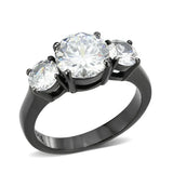 TK3809 - IP Black (Ion Plating) Stainless Steel Ring with AAA Grade CZ in Clear - Alamode - Flyclothing LLC