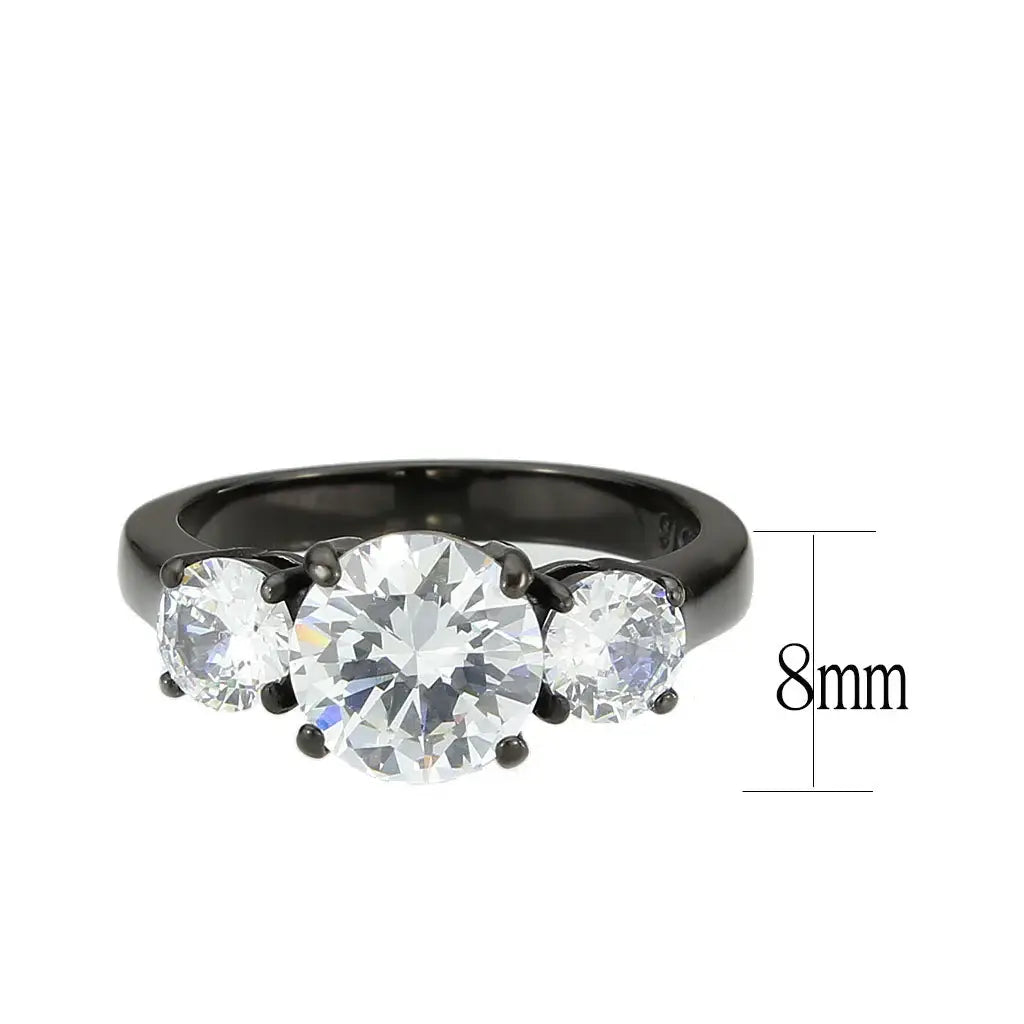 TK3809 - IP Black (Ion Plating) Stainless Steel Ring with AAA Grade CZ in Clear - Alamode - Flyclothing LLC
