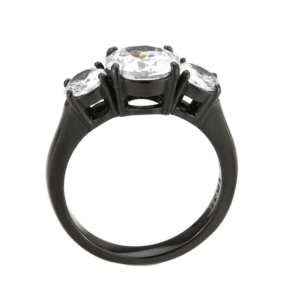 TK3809 - IP Black (Ion Plating) Stainless Steel Ring with AAA Grade CZ in Clear - Alamode - Flyclothing LLC