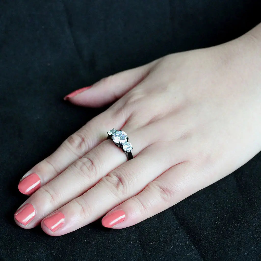 TK3809 - IP Black (Ion Plating) Stainless Steel Ring with AAA Grade CZ in Clear - Alamode - Flyclothing LLC