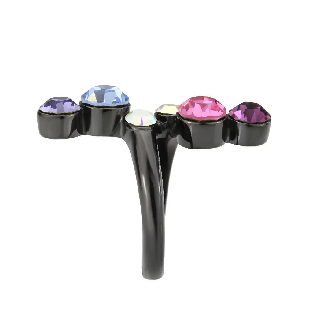TK3810 - IP Black (Ion Plating) Stainless Steel Ring with Top Grade Crystal in MultiColor - Alamode - Flyclothing LLC