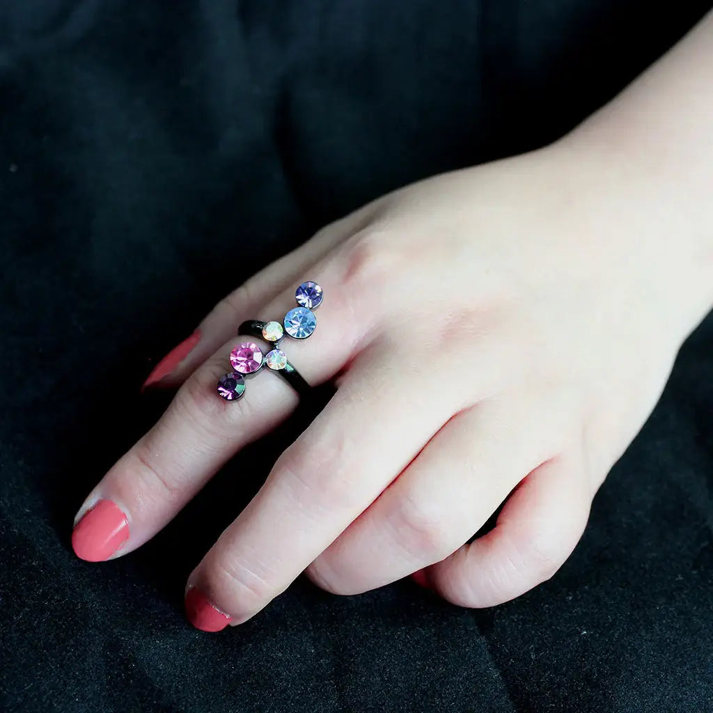 TK3810 - IP Black (Ion Plating) Stainless Steel Ring with Top Grade Crystal in MultiColor - Alamode - Flyclothing LLC