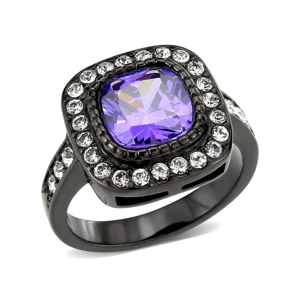 TK3811 - IP Black (Ion Plating) Stainless Steel Ring with AAA Grade CZ in Amethyst - Alamode