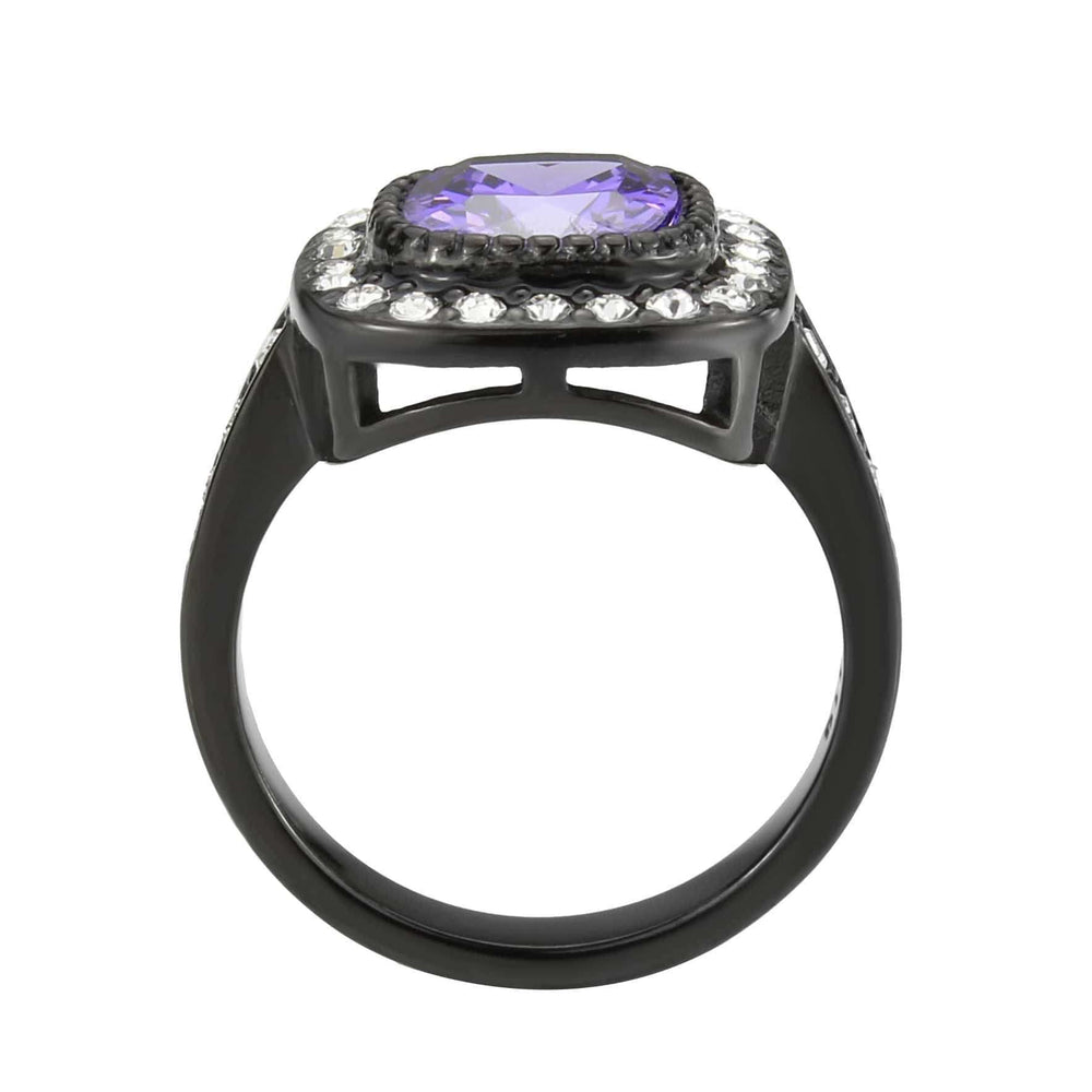 TK3811 - IP Black (Ion Plating) Stainless Steel Ring with AAA Grade CZ in Amethyst - Alamode - Flyclothing LLC
