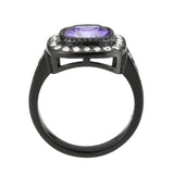 TK3811 - IP Black (Ion Plating) Stainless Steel Ring with AAA Grade CZ in Amethyst - Alamode