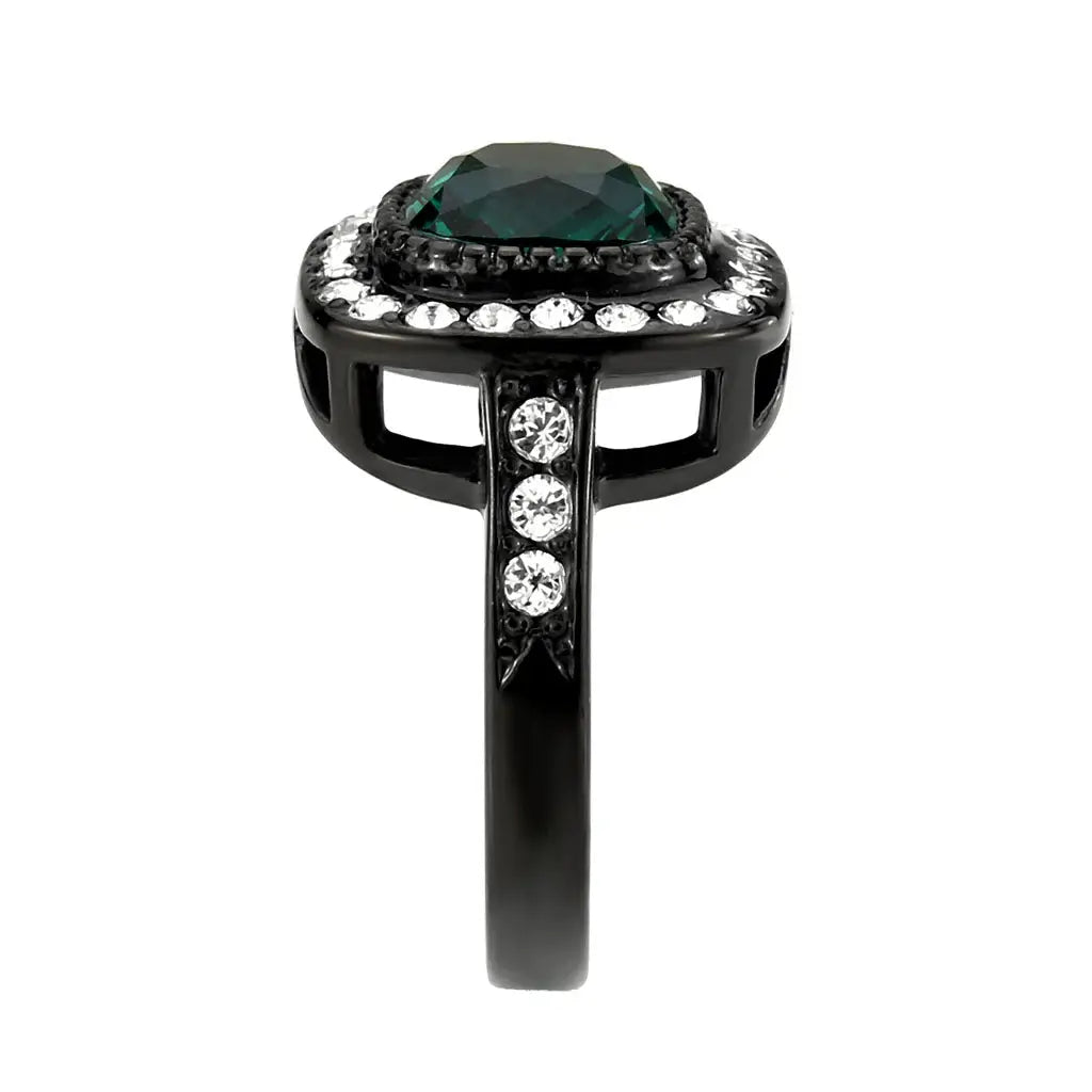 TK3812 - IP Black (Ion Plating) Stainless Steel Ring with Synthetic in Blue Zircon - Alamode - Flyclothing LLC