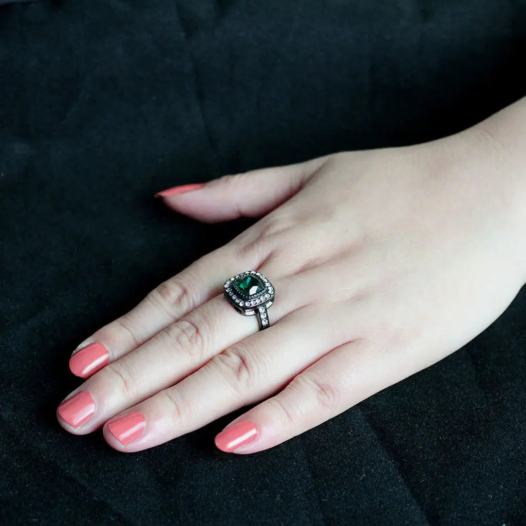 TK3812 - IP Black (Ion Plating) Stainless Steel Ring with Synthetic in Blue Zircon - Alamode - Flyclothing LLC