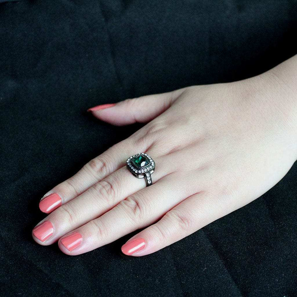 TK3812 - IP Black (Ion Plating) Stainless Steel Ring with Synthetic in Blue Zircon - Alamode - Flyclothing LLC