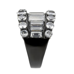 TK3813 - IP Black (Ion Plating) Stainless Steel Ring with AAA Grade CZ in Clear