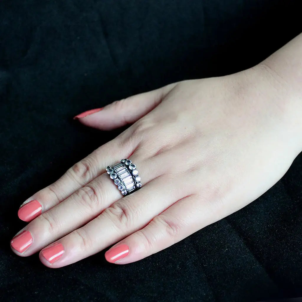 TK3813 - IP Black (Ion Plating) Stainless Steel Ring with AAA Grade CZ in Clear - Alamode - Flyclothing LLC