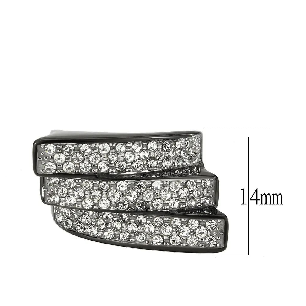 TK3814 - Two Tone IP Black (Ion Plating) Stainless Steel Ring with Top Grade Crystal in Clear - Alamode - Flyclothing LLC