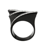 TK3814 - Two Tone IP Black (Ion Plating) Stainless Steel Ring with Top Grade Crystal in Clear - Alamode